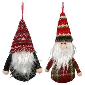 Plush Gnome & Santa Rustic Plaid Farmhouse Christmas Ornaments